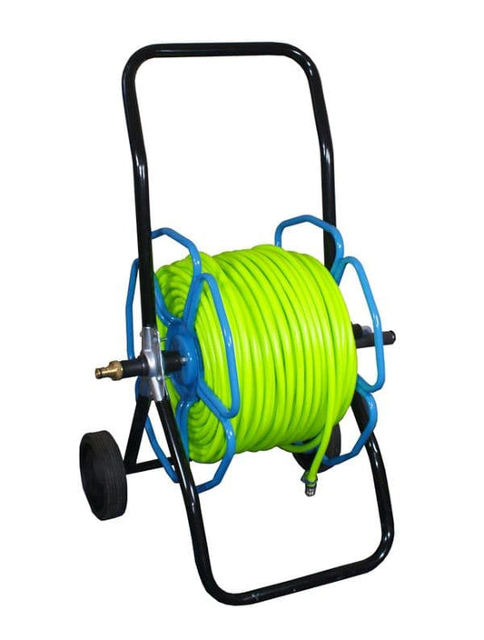 Wheeled Complete 8mm Mini hose 100m & Metal reel inc Fittings HI-VIS